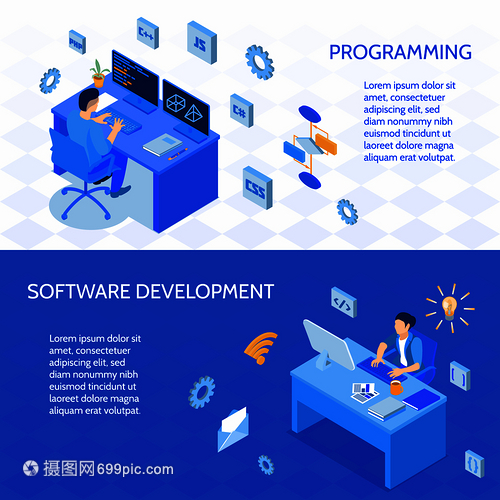 水平等距風格 程序員編碼與軟件開發的藝術展示